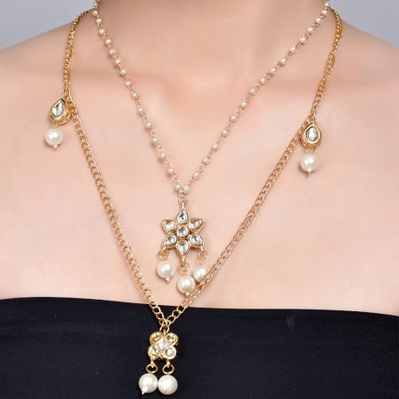 Layered Pearl Mirror Star Pendant Necklace Set for Women